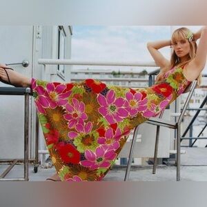 Zara Floral Maxi Dress Bright Maximalist Bold Floral 70s Tank 90s Retro Vacation